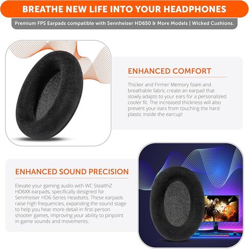 WC StealthZ HD6XX – Upgraded Earpads Compatible with Sennheiser HD6-Series Headphones by Wicked Cushions & GadgetryTech | Enhanced Sound Precision & Comfort | Black in Saudi Arabia