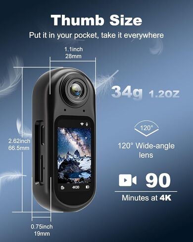 كاميرا جيب واي فاي 4K بسعة 128 جيجابايت، كاميرا تسجيل فيديو، كاميرا POV بحجم الإبهام تدعم تسجيل الصور/الفيديو/الصوت، حبل مغناطيسي، كاميرا رياضية لليوتيوب، العمل، السفر، تمشية الحيوانات الأليفة، ركوب الدراجات in Kuwait