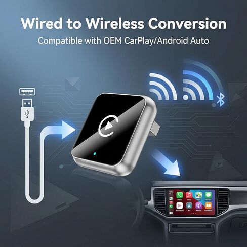 محول CarPlay اللاسلكي، 2 في 1 Mini CarPlay ومحول Android Auto اللاسلكي، التوصيل والتشغيل، الاتصال التلقائي، ملحقات السيارة، دونجل تشغيل السيارة متوافق مع iPhone وAndroid in Kuwait