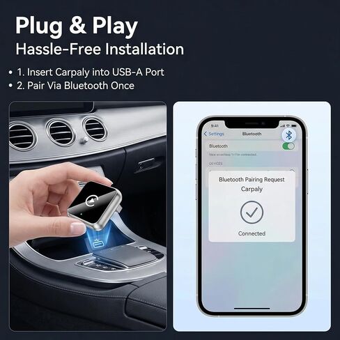 محول CarPlay اللاسلكي، 2 في 1 Mini CarPlay ومحول Android Auto اللاسلكي، التوصيل والتشغيل، الاتصال التلقائي، ملحقات السيارة، دونجل تشغيل السيارة متوافق مع iPhone وAndroid in Kuwait