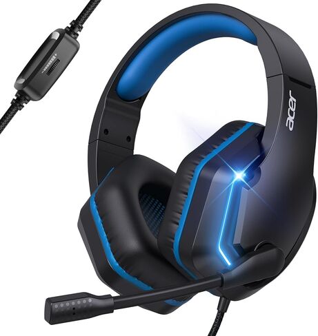 سماعة رأس سلكية للألعاب من آيسر لأجهزة PS5، وPS4، والكمبيوتر الشخصي، وXbox Series X|S، وSwitch، وسماعات رأس للألعاب مع ميكروفون عازل للضوضاء، وأضواء LED ومكبر صوت 50 مم، ومقبس 3.5 مم للألعاب، أسود in Kuwait