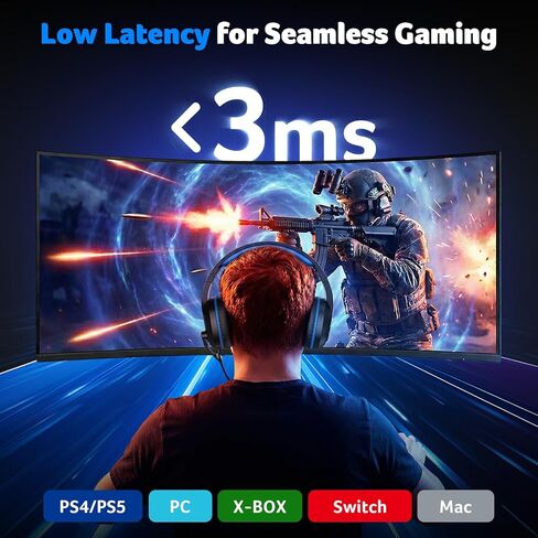 سماعة رأس سلكية للألعاب من آيسر لأجهزة PS5، وPS4، والكمبيوتر الشخصي، وXbox Series X|S، وSwitch، وسماعات رأس للألعاب مع ميكروفون عازل للضوضاء، وأضواء LED ومكبر صوت 50 مم، ومقبس 3.5 مم للألعاب، أسود in Kuwait
