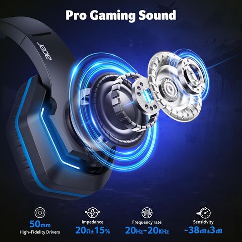 سماعة رأس سلكية للألعاب من آيسر لأجهزة PS5، وPS4، والكمبيوتر الشخصي، وXbox Series X|S، وSwitch، وسماعات رأس للألعاب مع ميكروفون عازل للضوضاء، وأضواء LED ومكبر صوت 50 مم، ومقبس 3.5 مم للألعاب، أسود in Kuwait