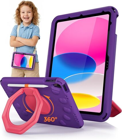 ProCase Kids Case for iPad A16 11th Gen/iPad 10th Gen 10.9 inch/iPad Air 11 inch M4 M3 M2/ Air 5th/ Air 4th, Shockproof Cover with Pencil Holder, Ring Stand Handle, Shoulder Strap -Blue & Yellow in Saudi Arabia