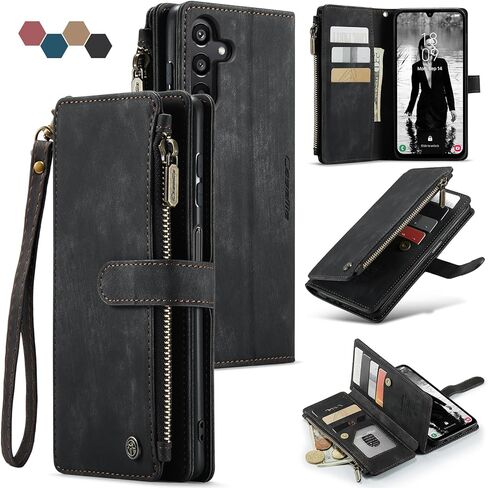 Compatible with Samsung Galaxy A37 5G Wallet Case with Card Holder Kickstand Magnetic Zipper Pocket Lanyard Strap Wristlet,Leather Flip Case Wallet for Galaxy A37 5G 6.7 Inch (Red) in Kuwait