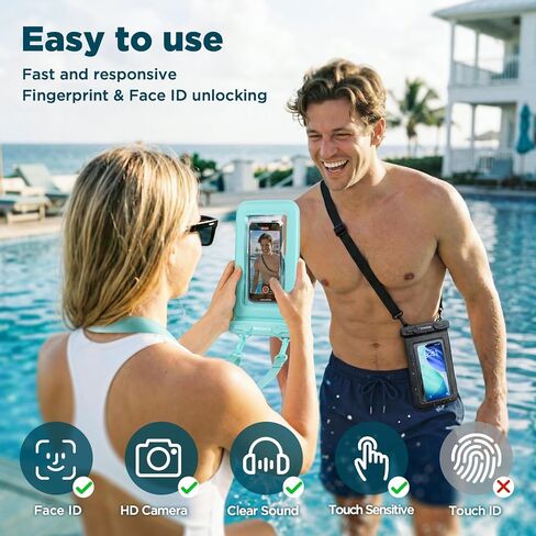 CACOE [جراب هاتف قابل للطفو مقاوم للماء، عبوتان، جراب هاتف مقاوم للماء IPX8 مع حبل قابل للتعديل [يصل إلى 9.0 بوصة] حقيبة هاتف محمول جافة أساسيات سفينة الرحلات البحرية (أسود + أخضر) in Kuwait