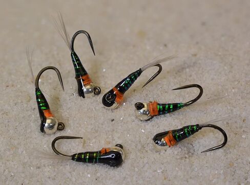 Tungsten Orange, Black & Pearl Perdigon Jig Head Fly - Euro Nymph Tied on Hanak Hook - 6ct Packs in Saudi Arabia