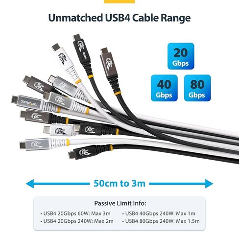 StarTech.com 1.5m (5ft) USB4 Cable, 80Gbps, USB-IF Certified USB-C Cable, 240W, 8K 120Hz/4K 240Hz DP2.1, Thunderbolt 4 Compatible, Black (CC150CM80GUSB4CABLE) in Saudi Arabia