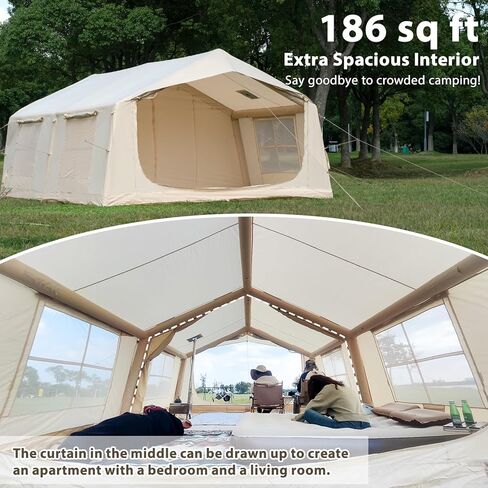 Inflatable Tent for Camping with 2 Rooms, 8-12 Person Easy Setup Air Tent with Hand Pump, 4 Season Waterproof Glamping Tent with Stove Jack, Large Family House Tent in Saudi Arabia
