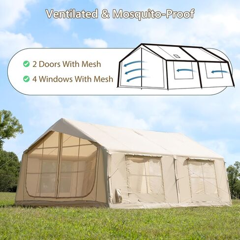 Inflatable Tent for Camping with 2 Rooms, 8-12 Person Easy Setup Air Tent with Hand Pump, 4 Season Waterproof Glamping Tent with Stove Jack, Large Family House Tent in Saudi Arabia