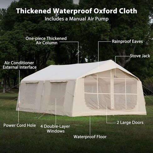 Inflatable Tent for Camping with 2 Rooms, 8-12 Person Easy Setup Air Tent with Hand Pump, 4 Season Waterproof Glamping Tent with Stove Jack, Large Family House Tent in Saudi Arabia