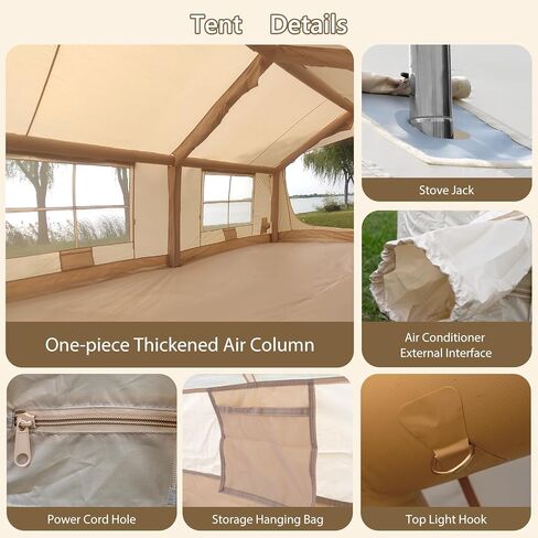 Inflatable Tent for Camping with 2 Rooms, 8-12 Person Easy Setup Air Tent with Hand Pump, 4 Season Waterproof Glamping Tent with Stove Jack, Large Family House Tent in Saudi Arabia