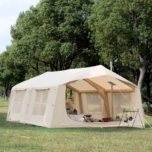 Inflatable Tent for Camping with 2 Rooms, 8-12 Person Easy Setup Air Tent with Hand Pump, 4 Season Waterproof Glamping Tent with Stove Jack, Large Family House Tent in Saudi Arabia