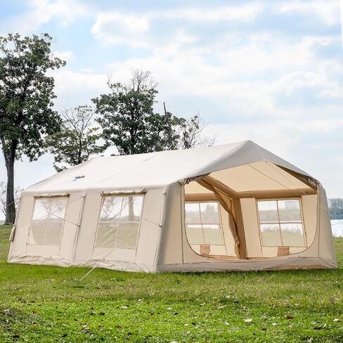 Inflatable Tent for Camping with 2 Rooms, 8-12 Person Easy Setup Air Tent with Hand Pump, 4 Season Waterproof Glamping Tent with Stove Jack, Large Family House Tent in Saudi Arabia