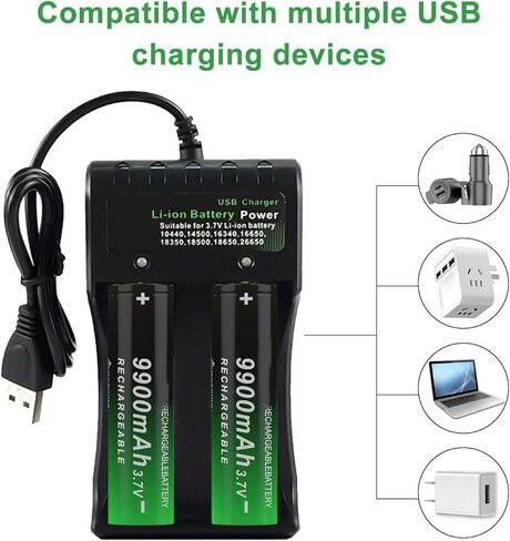 2 Pcs CW18650 Rechargeable Battery Charger with Lithium Polymer Batteries for Ni-MH Battery, USB-C Fast Charging in Saudi Arabia