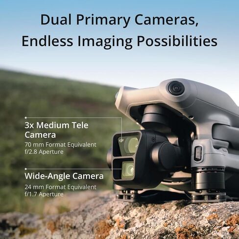 DJI Air 3 (DJI RC-N2)، طائرة بدون طيار مزودة بكاميرات أساسية مزدوجة متوسطة البعد وواسعة الزاوية، أقصى زمن طيران يصل إلى 46 دقيقة، استشعار العوائق متعدد الاتجاهات، صور بدقة 48 ميجابكسل، HDR بدقة 4K/60 إطارًا في الثانية (متجدد) in Kuwait