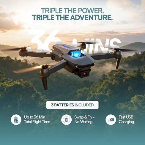 طائرة Falcon X 4K بدون طيار - طائرة بدون طيار بكاميرا 4K UHD، وحدة تحكم عن بعد مدمجة في الشاشة، طائرة رباعية المروحية قابلة للطي بتقنية WiFi FPV للمبتدئين والكبار، تتضمن 3 بطاريات وبطاقة SD وقارئ in Kuwait