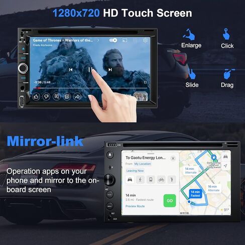 ستيريو راديو سيارة مزدوج الدين مع شاشة لمس 7 بوصة، يدعم مشغل CD/DVD، تشغيل CarPlay لاسلكي وسلكي/Android Auto، بلوتوث 5.2، كاميرا احتياطية متضمنة، USB/TF/AUX، راديو FM/AM، EQ in Saudi Arabia