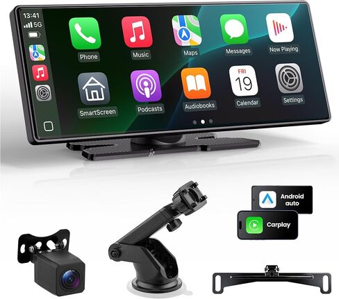 Carplay Screen for Car, 10.26'' Upgrade Wireless CarPlay & Android Auto Car Play Screen with 60PFS,1080P Backup Camera (with a Camera Bracket), GPS Navigation, Voice Control for All Vehicles in Saudi Arabia