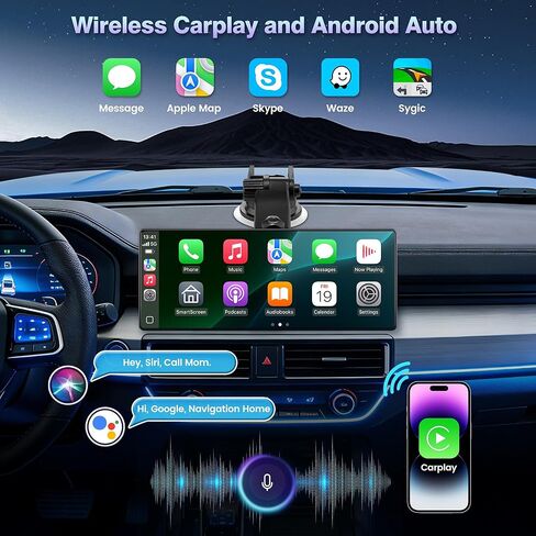 Carplay Screen for Car, 10.26'' Upgrade Wireless CarPlay & Android Auto Car Play Screen with 60PFS,1080P Backup Camera (with a Camera Bracket), GPS Navigation, Voice Control for All Vehicles in Saudi Arabia