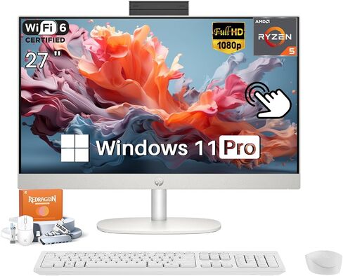 HP 27 Inch All in One Desktop Computer Touchscreen, AMD Ryzen 5 7520U(Max 4.3 GHz), 27" FHD IPS, 16GB RAM, 1TB SSD, WiFi 6, BT 5.3, Business & Home, Wireless KB and Mouse, Win 11 Pro, Accessories in Saudi Arabia