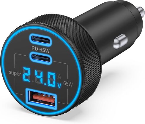 شاحن سيارة USB C، 3 منافذ 130 وات نوع C شحن سريع للغاية ملحقات محول شاحن هاتف السيارة مع عرض الجهد ولاعة السجائر لهاتف iPhone 17/16/15/14/13/12، iPad، Galaxy S26/S25/S24، Android in Kuwait