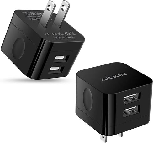 2Pack USB Wall Charger Plug, AILKIN 2.4A Dual Port USB Adapter Power Cube Fast Charging Station Box Base for iPhone 17 16 15 14 13 12 Pro Max SE 11 XR XS, Samsung, Phones Charge Block-White Brick in Saudi Arabia