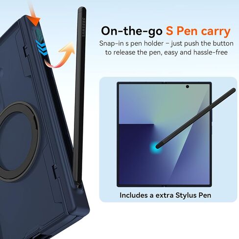 for Samsung Galaxy Z Fold 7 Case with S Pen Holder & Stylus, Fold7 Magnetic Ring Stand Compatible Magsafe Privacy Screen Protector Full Cover Hinge Protection Rugged Case for Z Fold 7 Blue in Saudi Arabia