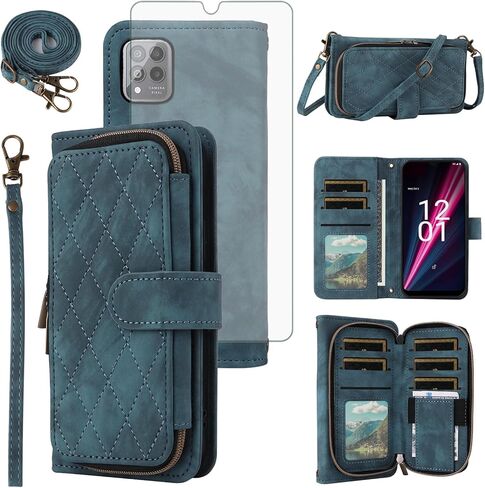 Phone Case for T-Mobile Revvl 6 Pro/6X Pro 5G Wallet Cell Cover with Tempered Glass Screen Protector Crossbody Lanyard Strap Flip Purse Card Holder Tmobile Revel X Tmo Revell T Mobile Rebel TCL Black in Saudi Arabia