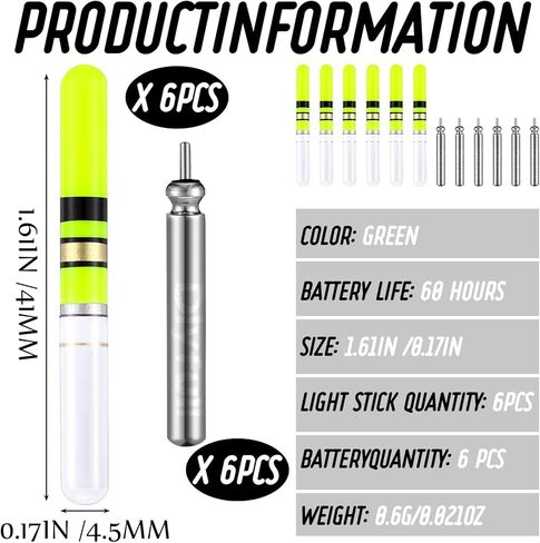 12 Pcs LED Fishing Glow Sticks Fishing Bobber Lights Sticks for Night Fish Float Cr332 Batteries Glow in the Dark in Saudi Arabia