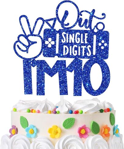 Gaming Happy 10th Birthday Cake Topper, Level 10 Unlocked, Peace Out Single Digits I'm 10, Double Digits Ten, Glittery Video Game Themed 10th Birthday Party Decorations (Blue) in Saudi Arabia