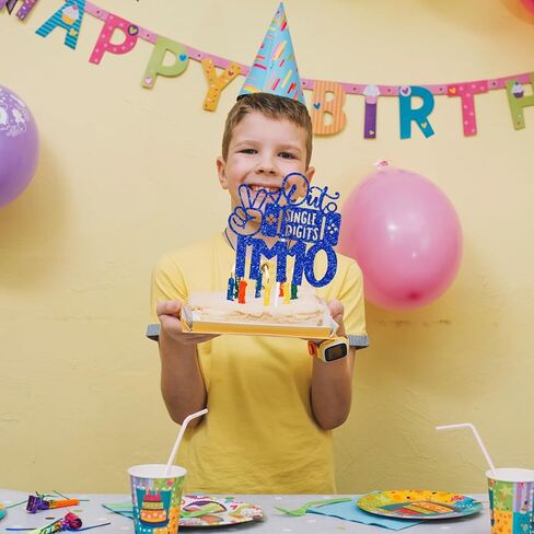 Gaming Happy 10th Birthday Cake Topper, Level 10 Unlocked, Peace Out Single Digits I'm 10, Double Digits Ten, Glittery Video Game Themed 10th Birthday Party Decorations (Blue) in Saudi Arabia