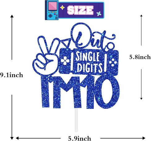 Gaming Happy 10th Birthday Cake Topper, Level 10 Unlocked, Peace Out Single Digits I'm 10, Double Digits Ten, Glittery Video Game Themed 10th Birthday Party Decorations (Blue) in Saudi Arabia