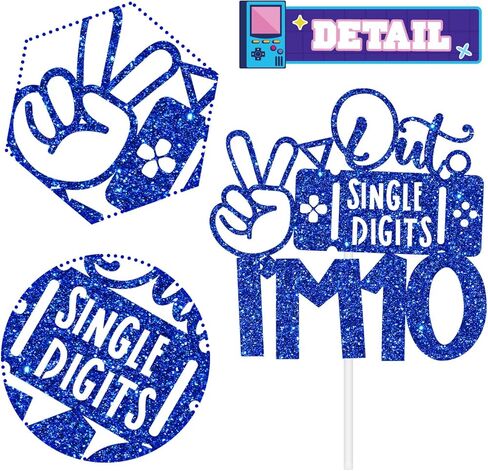 Gaming Happy 10th Birthday Cake Topper, Level 10 Unlocked, Peace Out Single Digits I'm 10, Double Digits Ten, Glittery Video Game Themed 10th Birthday Party Decorations (Blue) in Saudi Arabia