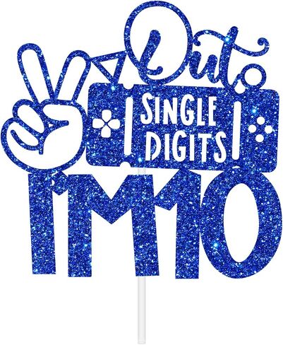 Gaming Happy 10th Birthday Cake Topper, Level 10 Unlocked, Peace Out Single Digits I'm 10, Double Digits Ten, Glittery Video Game Themed 10th Birthday Party Decorations (Blue) in Saudi Arabia