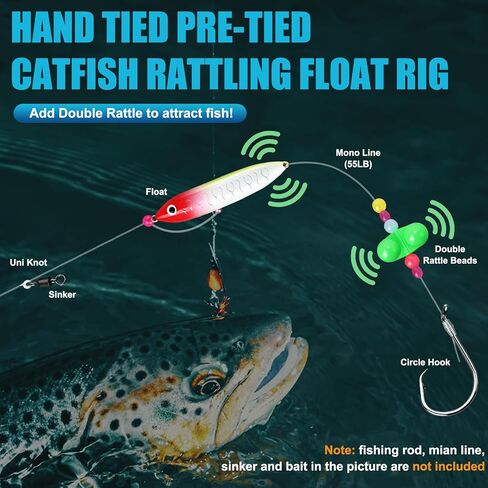 Soulchen 6 Pcs Catfish Float Rigs with Rattles Rig 6/0 8/0 10/0 Catfish Tackle Floats Take Down Fishing Rigs for Bank Fishing Equipment(6/0, 2 Sets, 8/0, 2 Sets, 10/0, 2 Set) in Saudi Arabia