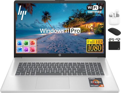 HP 2025 PAVILION LAPTOP ، 17.3 "FHD IPS Computer ، 6-core AMD Ryzen 5 ، 64GB RAM ، 2.5TB Storage (1TB SSD + 500GB EXT) ، WI-FI 6 ، WebCAM ، Long Battery ، HubxcelAccessory ، LifeTime Office 2024 Windows 11 in Kuwait