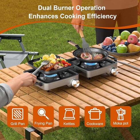27000 BTUs 2 Burner Folding Camp Stove with Windshield, Portable Camping Stove Propane with Adjustable Burners &Carring Bag, Propane Gas Stove for Camping, Tailgating, BBQ in Kuwait
