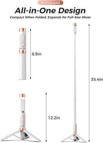 Selfie Stick Tripod for iPhone & Android – Portable Phone Tripod Stand with Bluetooth Remote, One-Click Open, Compact & Lightweight for Vlogging, Travel & Everyday Use(White) in Saudi Arabia