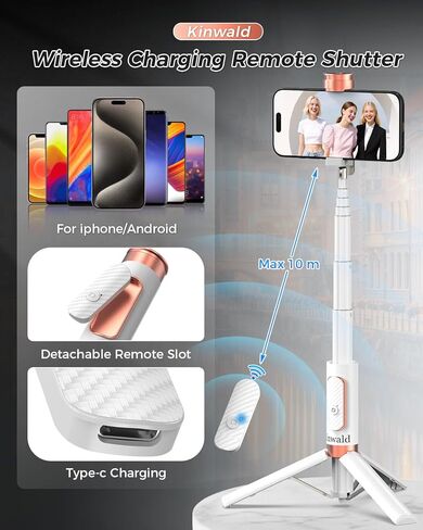 Selfie Stick Tripod for iPhone & Android – Portable Phone Tripod Stand with Bluetooth Remote, One-Click Open, Compact & Lightweight for Vlogging, Travel & Everyday Use(White) in Saudi Arabia
