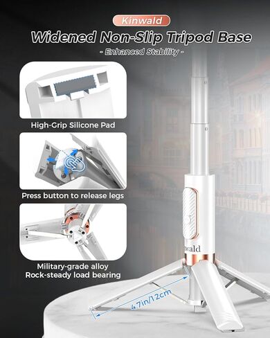 Selfie Stick Tripod for iPhone & Android – Portable Phone Tripod Stand with Bluetooth Remote, One-Click Open, Compact & Lightweight for Vlogging, Travel & Everyday Use(White) in Saudi Arabia