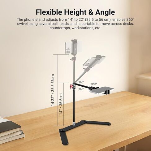 NEEWER Overhead Phone Tripod Stand with Dual Ball Head Articulating Boom Arm, Shock Absorbent Desk Phone Holder Clamp Mount with Foldable Base for Piano Cooking Drawing Sketching Live Streaming, DS026 in Saudi Arabia