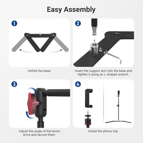NEEWER Overhead Phone Tripod Stand with Dual Ball Head Articulating Boom Arm, Shock Absorbent Desk Phone Holder Clamp Mount with Foldable Base for Piano Cooking Drawing Sketching Live Streaming, DS026 in Saudi Arabia