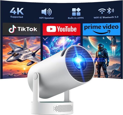 Projector with WiFi and Bluetooth, Mini Projector Support 4K, Auto Keystone Portable Projector for Bedroom Home Theater, Built-in Speaker, Dual-Band WiFi 6 in Saudi Arabia