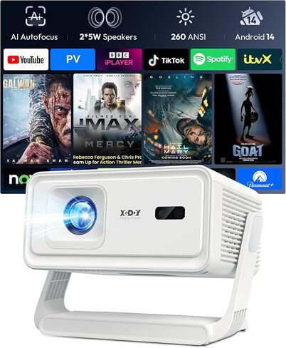 جهاز عرض مزود بتقنية WiFi وBluetooth يدعم جهاز عرض ذكي محمول بدقة 4K 1080P، وتركيز تلقائي XGODY Gimbal A1، وتصحيح الانحراف التلقائي 6D، ودوران 180 درجة، وجهاز عرض أفلام المسرح المنزلي Android 14 in Saudi Arabia