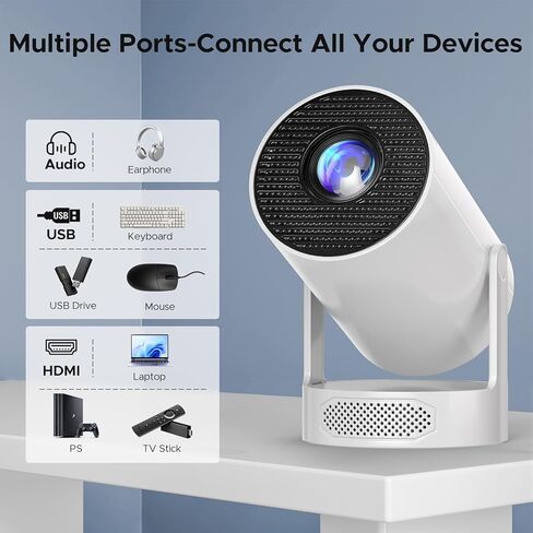 Projector with WiFi and Bluetooth, Mini Projector Support 4K, Auto Keystone Portable Projector for Bedroom Home Theater, Built-in Speaker, Dual-Band WiFi 6 in Saudi Arabia