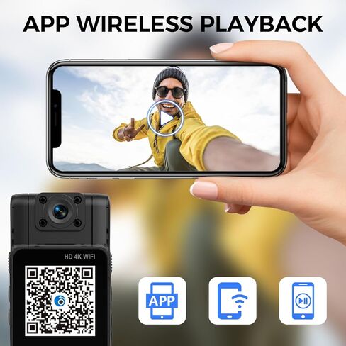 كاميرا الجسم eLinkSmart 4K مع تسجيل الصوت والفيديو، كاميرا الجسم الصغيرة القابلة للارتداء بسعة 128 جيجابايت، عدسة دوارة 180 درجة ورؤية ليلية، بطارية 15 ساعة لسائق التوصيل، مشاركة الركوب، ركوب الدراجات، العمل في الهواء الطلق in Kuwait