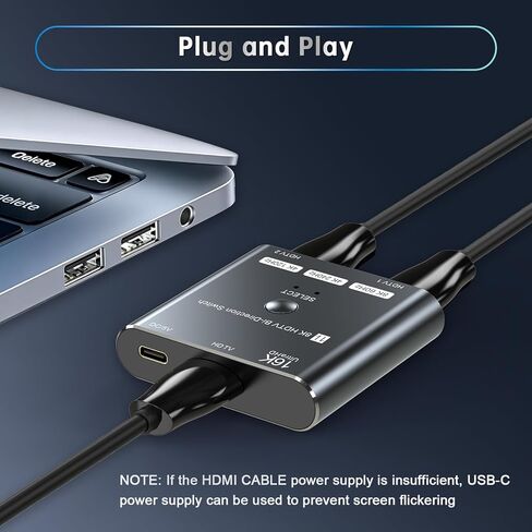 مفتاح HDMI 2.1 ثنائي الاتجاه 4K 240 هرتز - محول مخرج 2 في 1/مقسم 1 في 2 يدعم 8K عند 60 هرتز و4K عند 60 هرتز، متوافق مع PS5، وXbox، وRoku Firestick، وأجهزة الكمبيوتر، إلخ in Kuwait