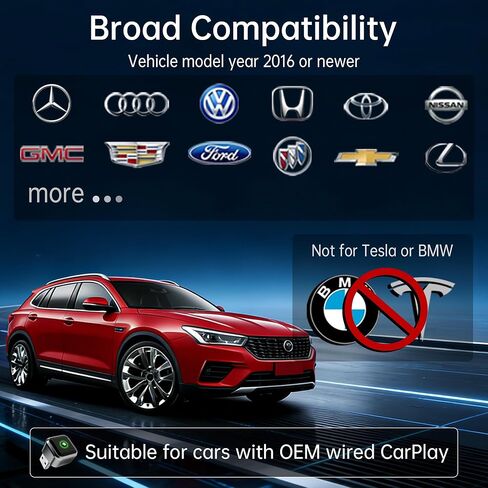 Wireless CarPlay Adapter for iPhone 2026 Upgrade, OEM-Level Stability with Lightning-Fast Instant Connection, One-Tap Device Switching, Ultra-Compact Design, for Cars with Factory Wired CarPlay in Saudi Arabia