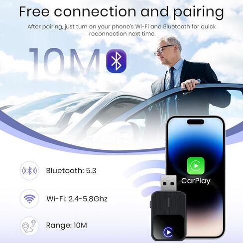 محول CarPlay اللاسلكي المحسن لعام 2026 لأجهزة iPhone وAndroid Auto، اتصال تلقائي أسرع 5X بدون زمن انتقال، يحول السلكي إلى CarPlay اللاسلكي، التوصيل والتشغيل، محول 2 في 1 لنظام iOS 12+/Android 11+، أسود in Saudi Arabia